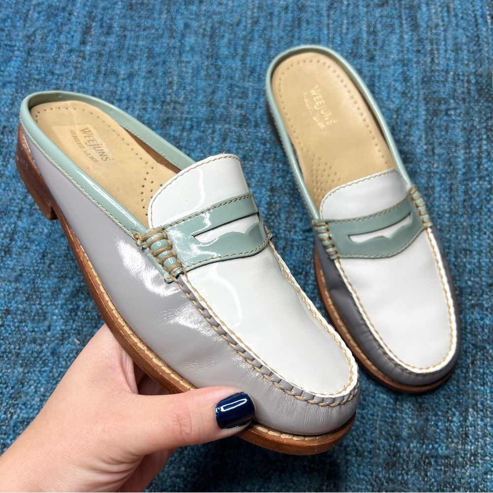 Weejuns Patent Leather Colorblock Slip On Mules Penny Loafers